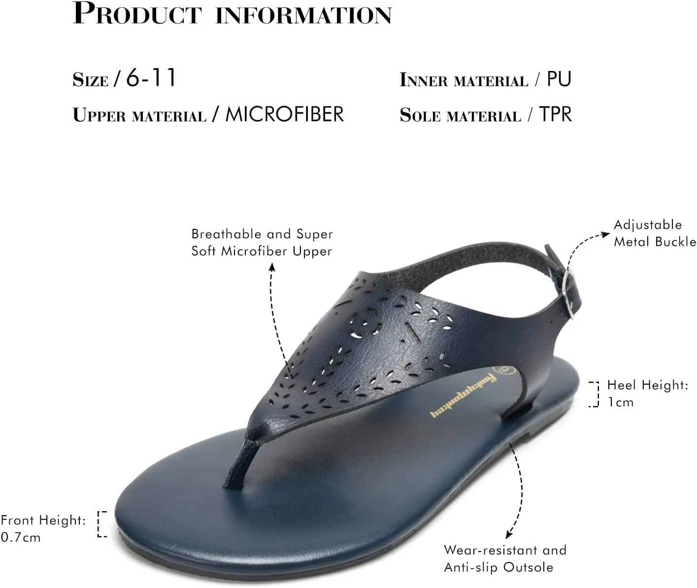 FUNKYMONKEY Thong Flat Sandals, Women's Casual T-Strap and Adjustable Ankle Buckle for Summer Beach Sandals