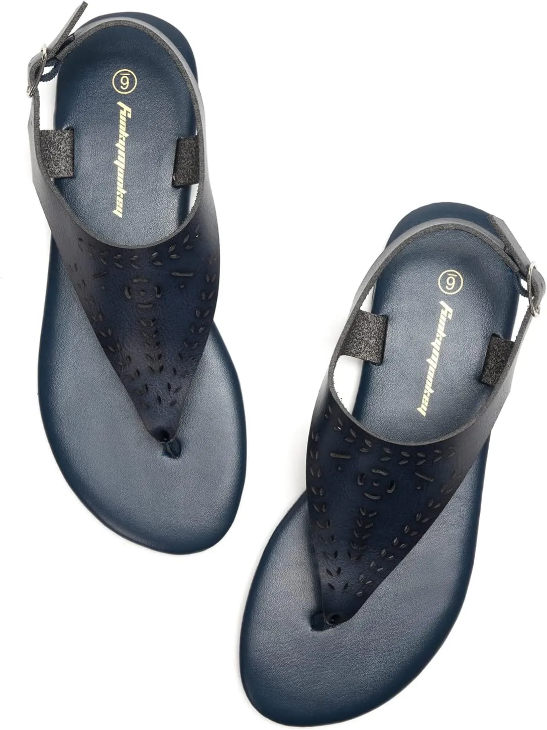 FUNKYMONKEY Thong Flat Sandals, Women's Casual T-Strap and Adjustable Ankle Buckle for Summer Beach Sandals