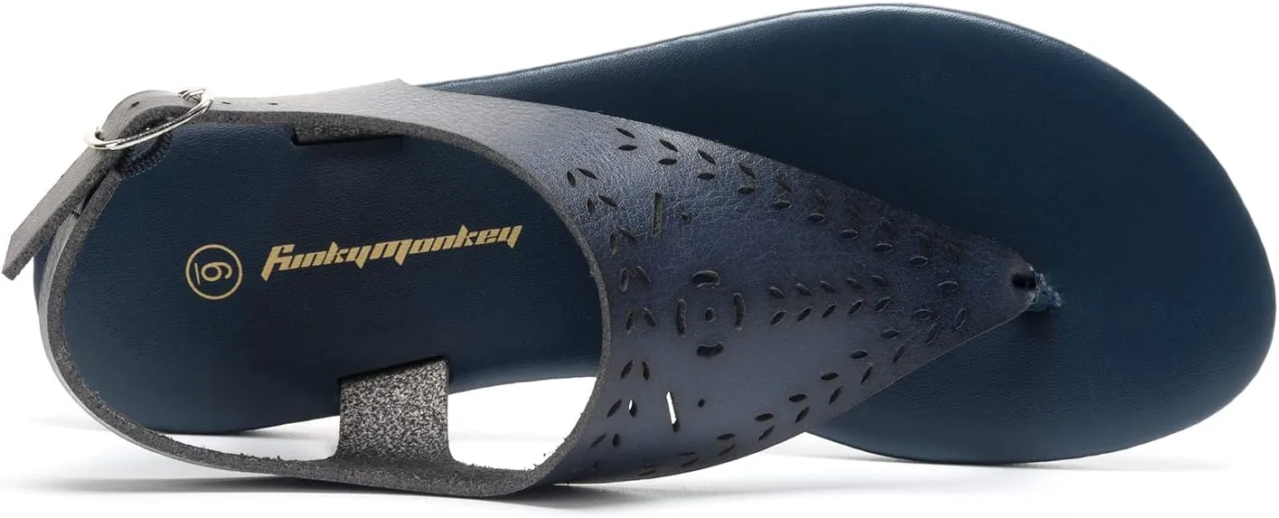 FUNKYMONKEY Thong Flat Sandals, Women's Casual T-Strap and Adjustable Ankle Buckle for Summer Beach Sandals
