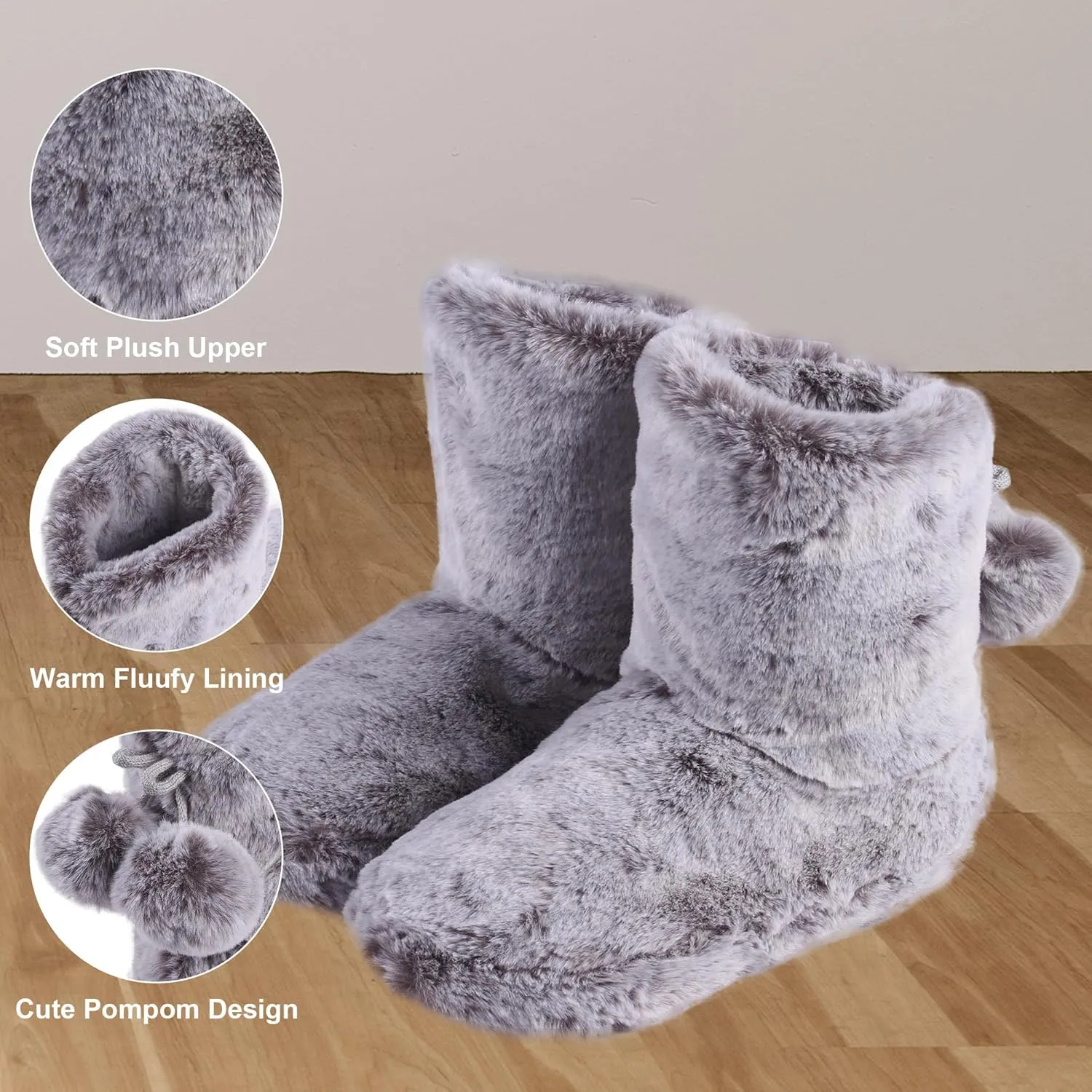 Furry Plush Slipper Booties for Women Warm Fur House Slippers with Anti-slip Sole Home Bedroom Indoor House Boots