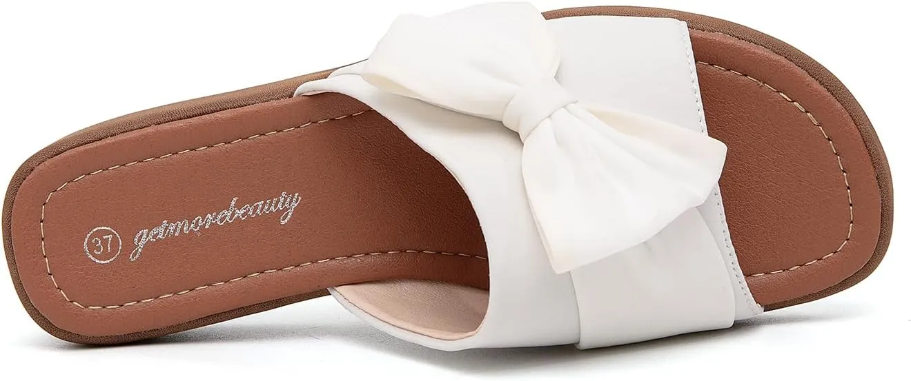 getmorebeauty Women's Cute Bow Wedge Sandals Slip On Open Toe Mules Clogs Slides Sandals Summer Shoes