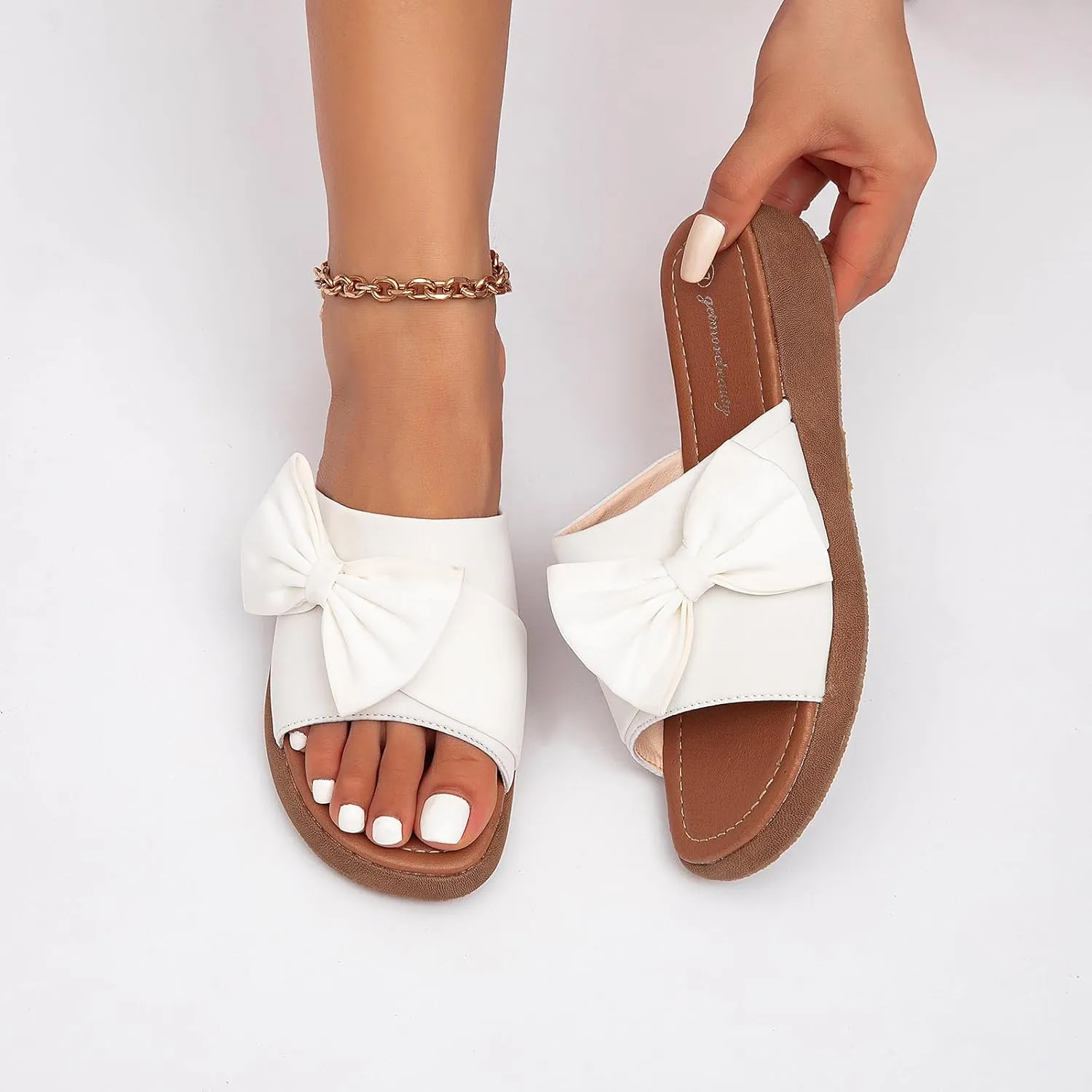 getmorebeauty Women's Cute Bow Wedge Sandals Slip On Open Toe Mules Clogs Slides Sandals Summer Shoes