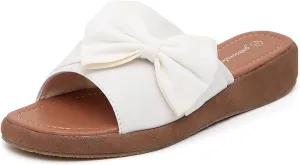 getmorebeauty Women's Cute Bow Wedge Sandals Slip On Open Toe Mules Clogs Slides Sandals Summer Shoes