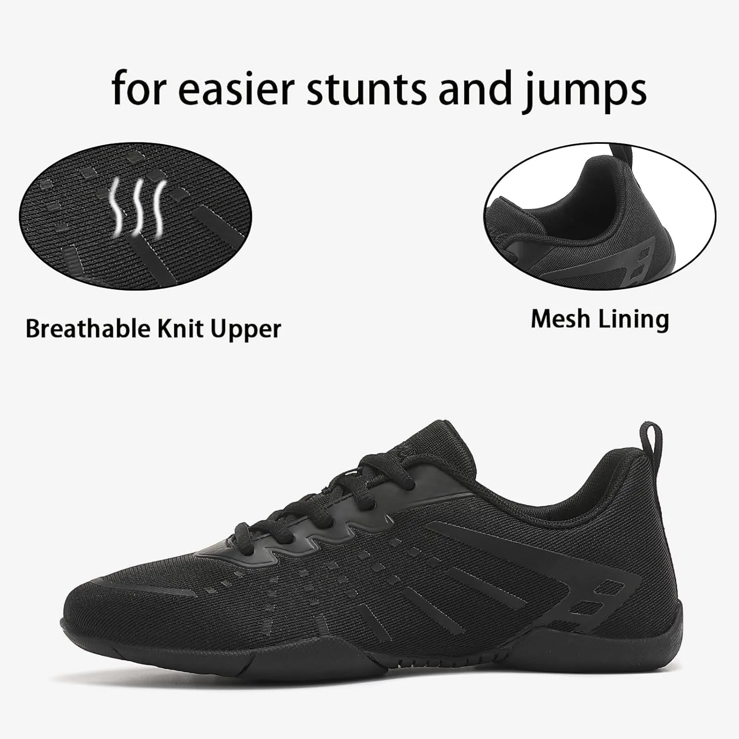 Girls Black Cheer Shoes High-Performance Women Breathable Lightweight Cheerleading Shoes Youth Cheerleading Dance Gymnastics Athletic Training Competition Sneakers
