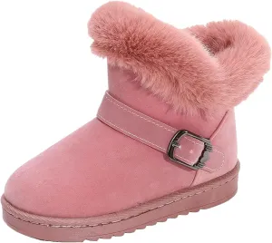 Girls Winter Boots Memory Foam Mini Snow Shoes Warm Fuzzy Boots Wide Calf Ankle Boots Flat Thick Bottom Suede Boots
