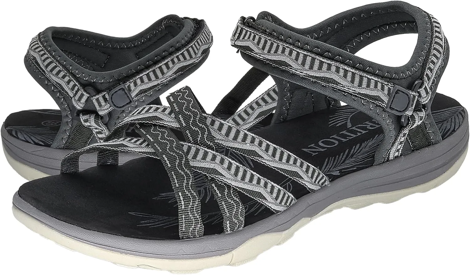GRITION Women Hiking Sandals Girls, Outdoor Sport Water Shoes, Summer Flat Cross-Tied Sandals Open Toe Adjustable Walking Shoes