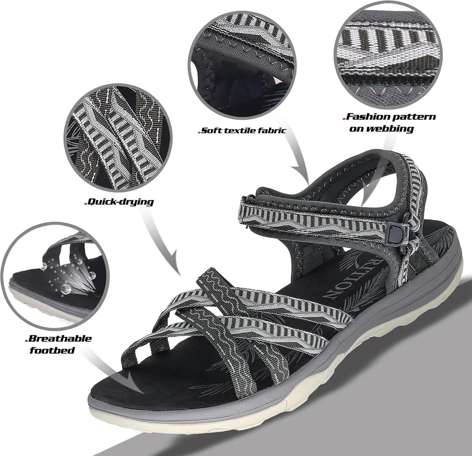 GRITION Women Hiking Sandals Girls, Outdoor Sport Water Shoes, Summer Flat Cross-Tied Sandals Open Toe Adjustable Walking Shoes