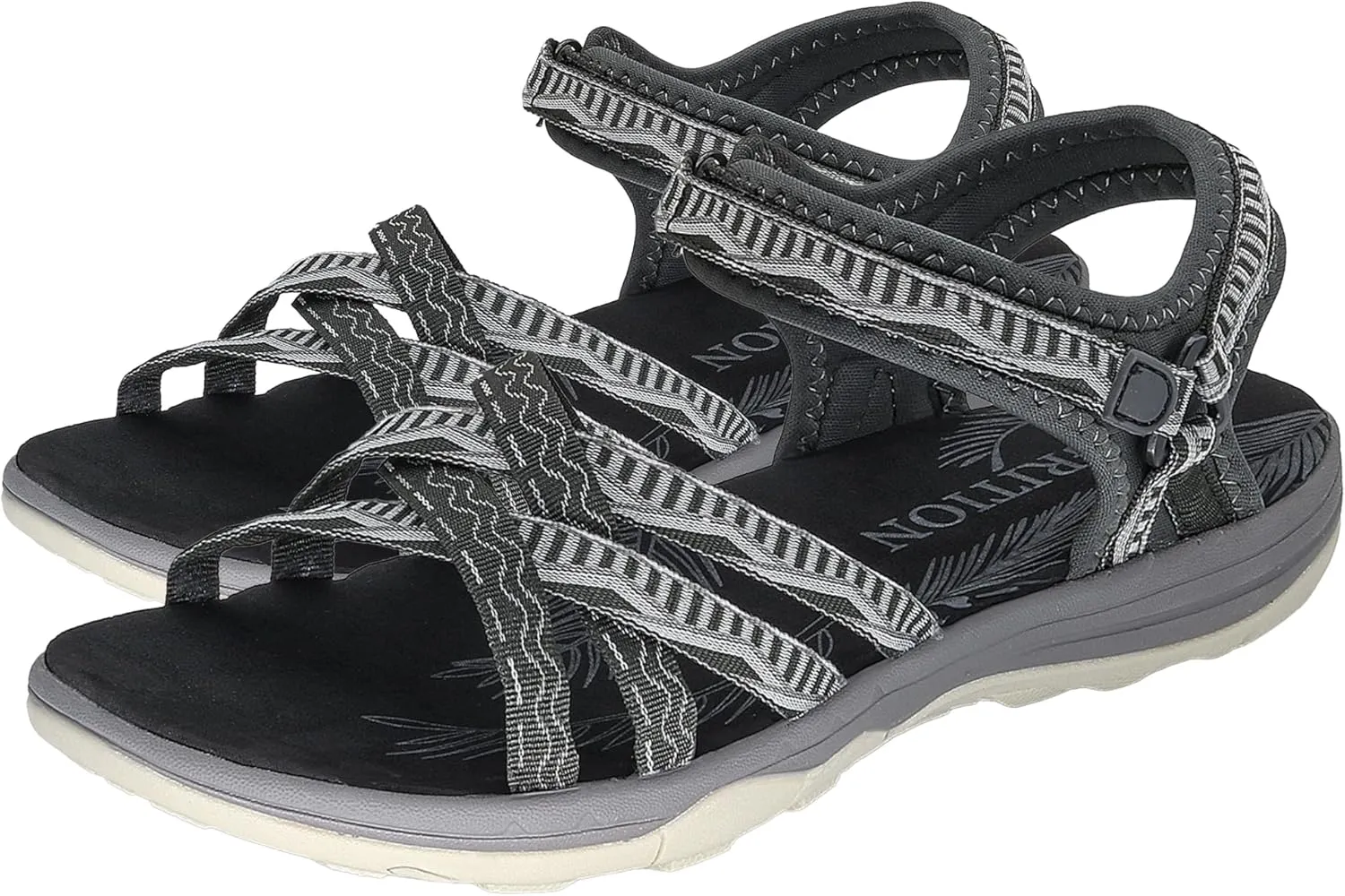 GRITION Women Hiking Sandals Girls, Outdoor Sport Water Shoes, Summer Flat Cross-Tied Sandals Open Toe Adjustable Walking Shoes