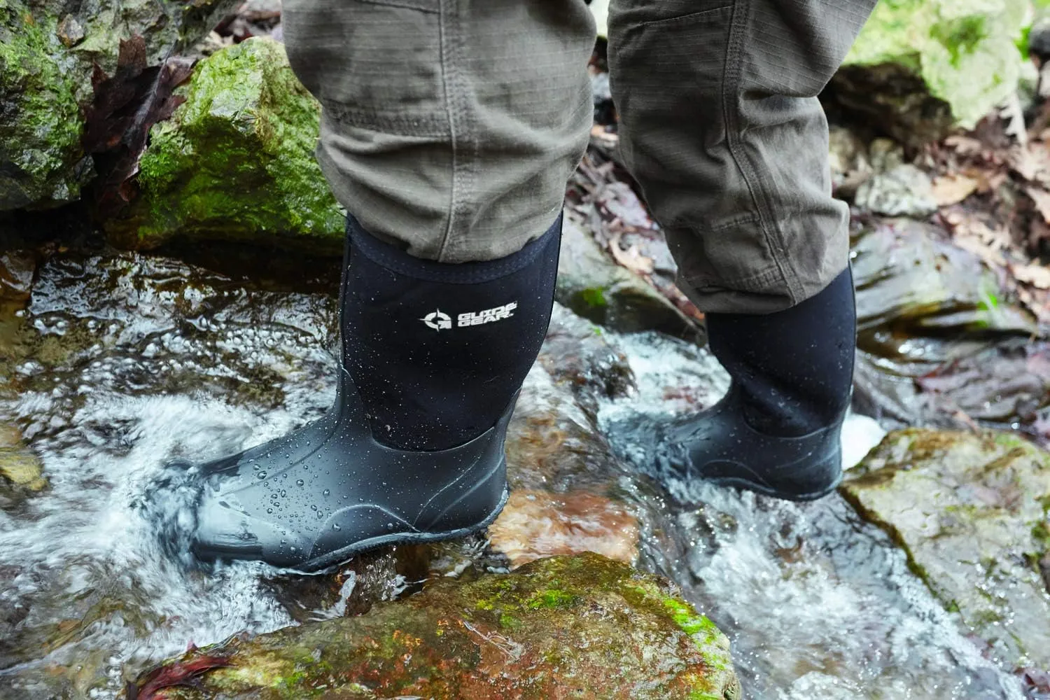 Guide Gear Men's Mid-High Bogger Waterproof Rubber Hunting Work Rain Boots 12”, 5mm Neoprene Top