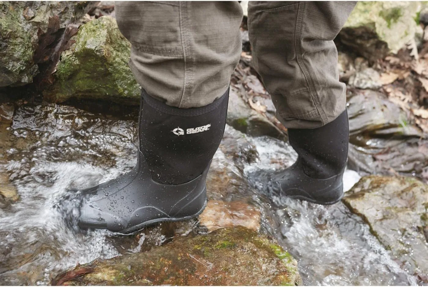 Guide Gear Men's Mid-High Bogger Waterproof Rubber Hunting Work Rain Boots 12”, 5mm Neoprene Top