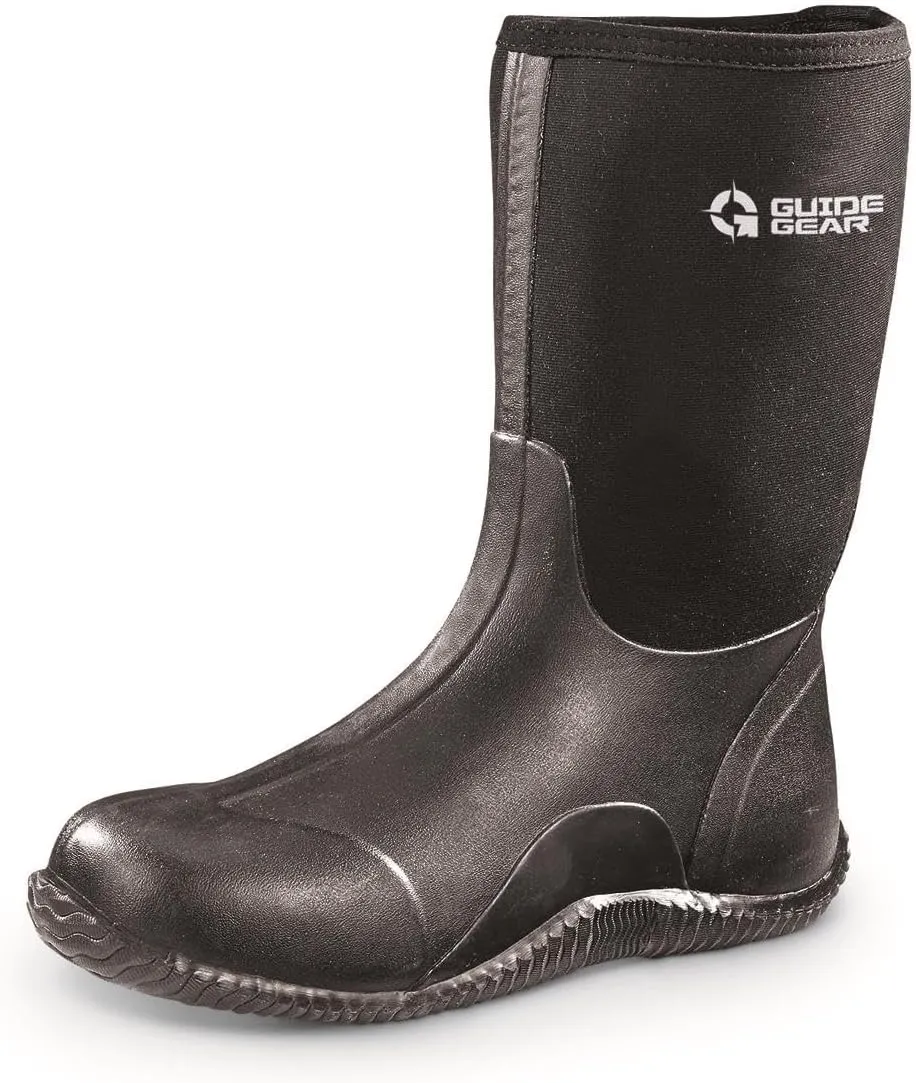 Guide Gear Men's Mid-High Bogger Waterproof Rubber Hunting Work Rain Boots 12”, 5mm Neoprene Top