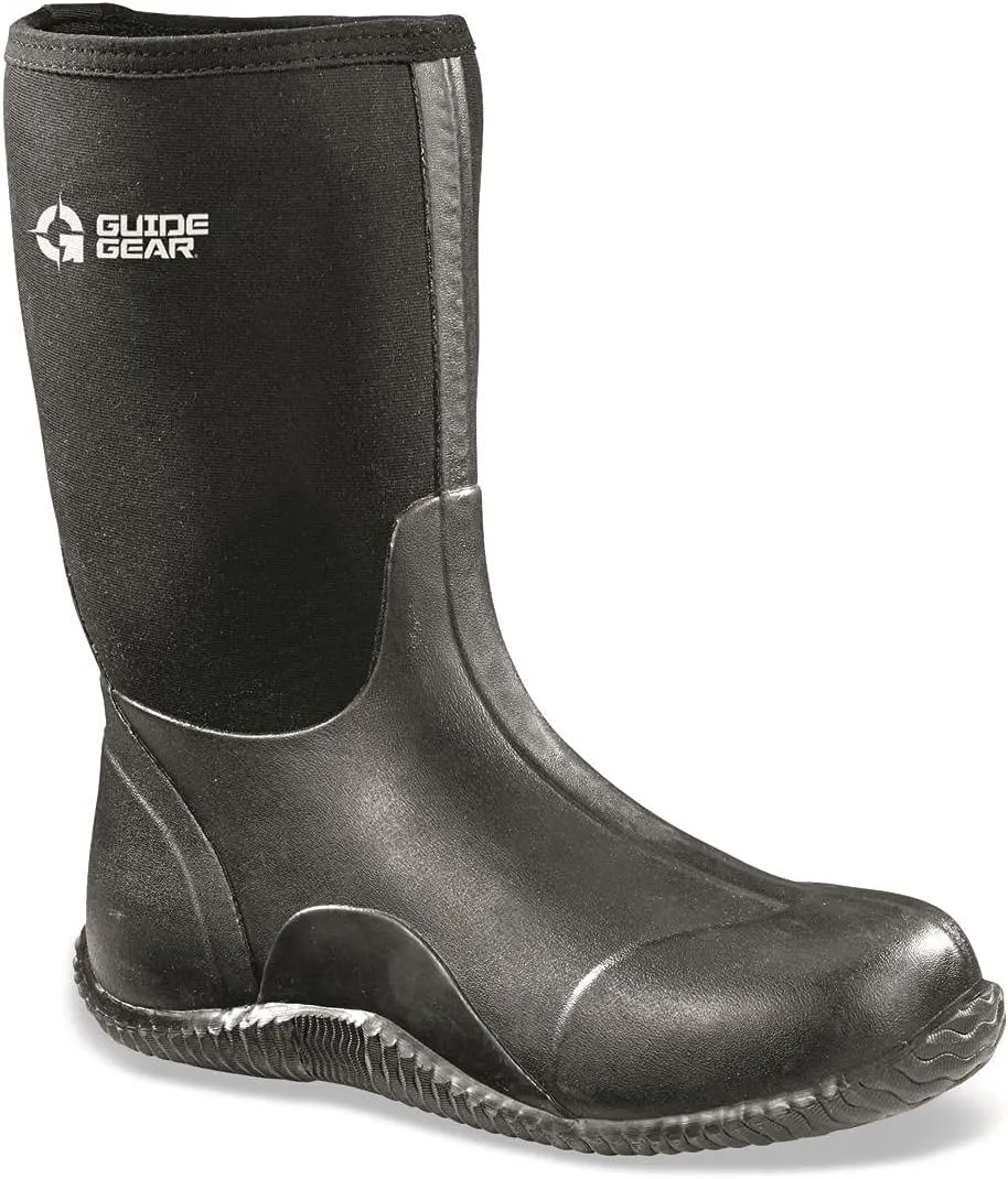 Guide Gear Men's Mid-High Bogger Waterproof Rubber Hunting Work Rain Boots 12”, 5mm Neoprene Top