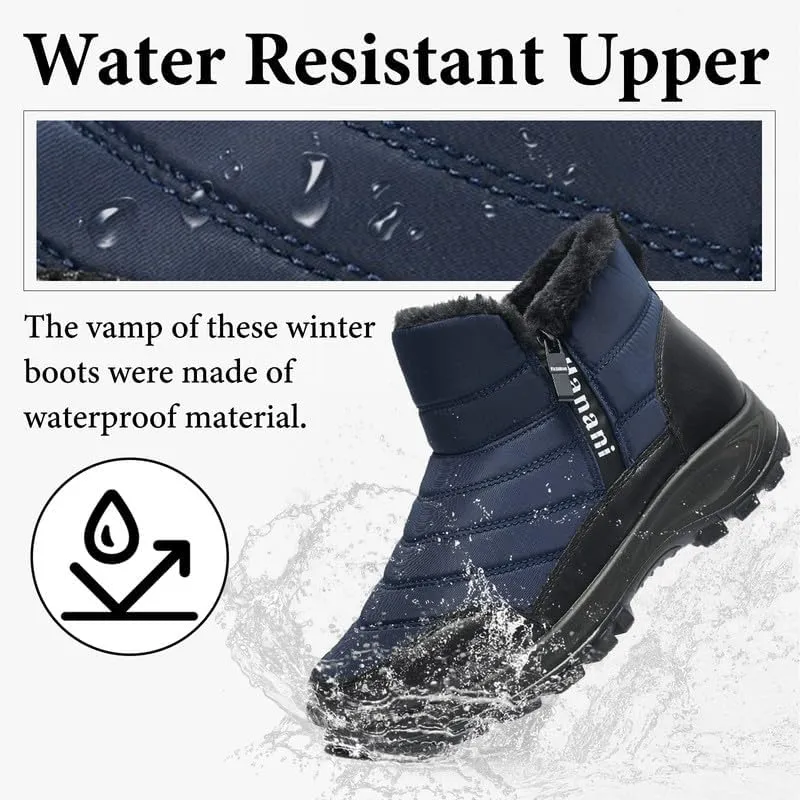 Hanani Mens Winter Snow Boots Fur Lined Warm Ankle Boots Zipper Closure Waterproof Outdoor Boots Men's Lightweight Comfortable Shoes