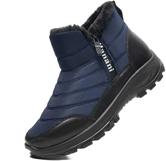 Hanani Mens Winter Snow Boots Fur Lined Warm Ankle Boots Zipper Closure Waterproof Outdoor Boots Men's Lightweight Comfortable Shoes