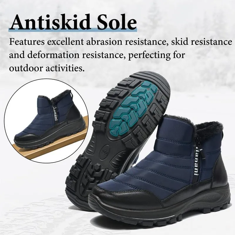 Hanani Mens Winter Snow Boots Fur Lined Warm Ankle Boots Zipper Closure Waterproof Outdoor Boots Men's Lightweight Comfortable Shoes