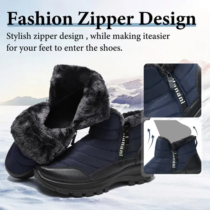 Hanani Mens Winter Snow Boots Fur Lined Warm Ankle Boots Zipper Closure Waterproof Outdoor Boots Men's Lightweight Comfortable Shoes