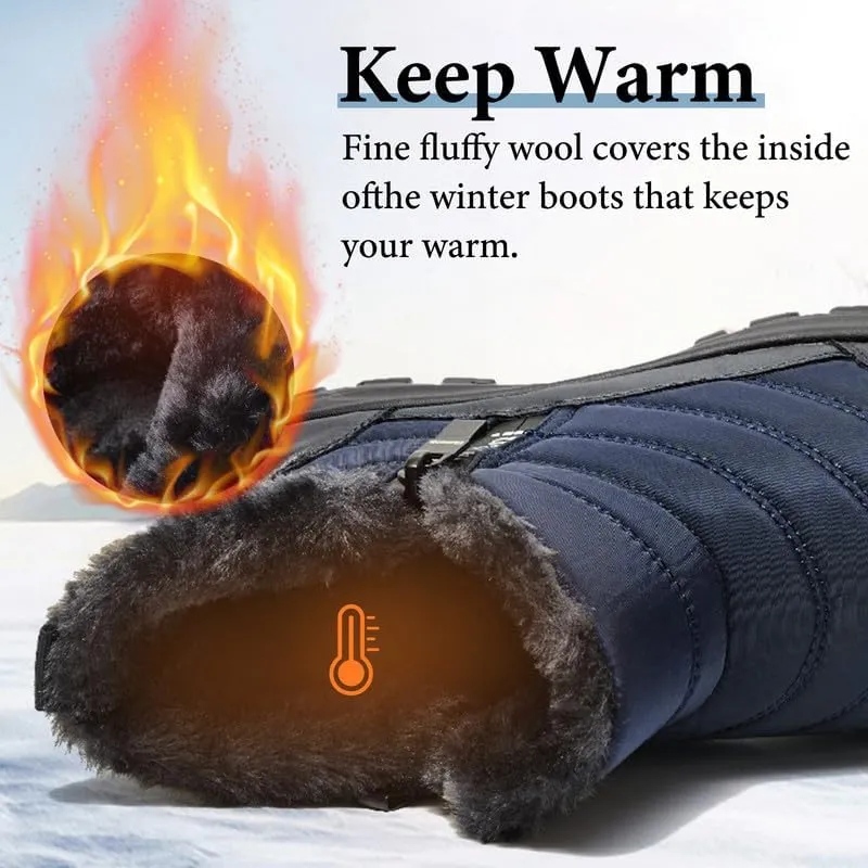 Hanani Mens Winter Snow Boots Fur Lined Warm Ankle Boots Zipper Closure Waterproof Outdoor Boots Men's Lightweight Comfortable Shoes