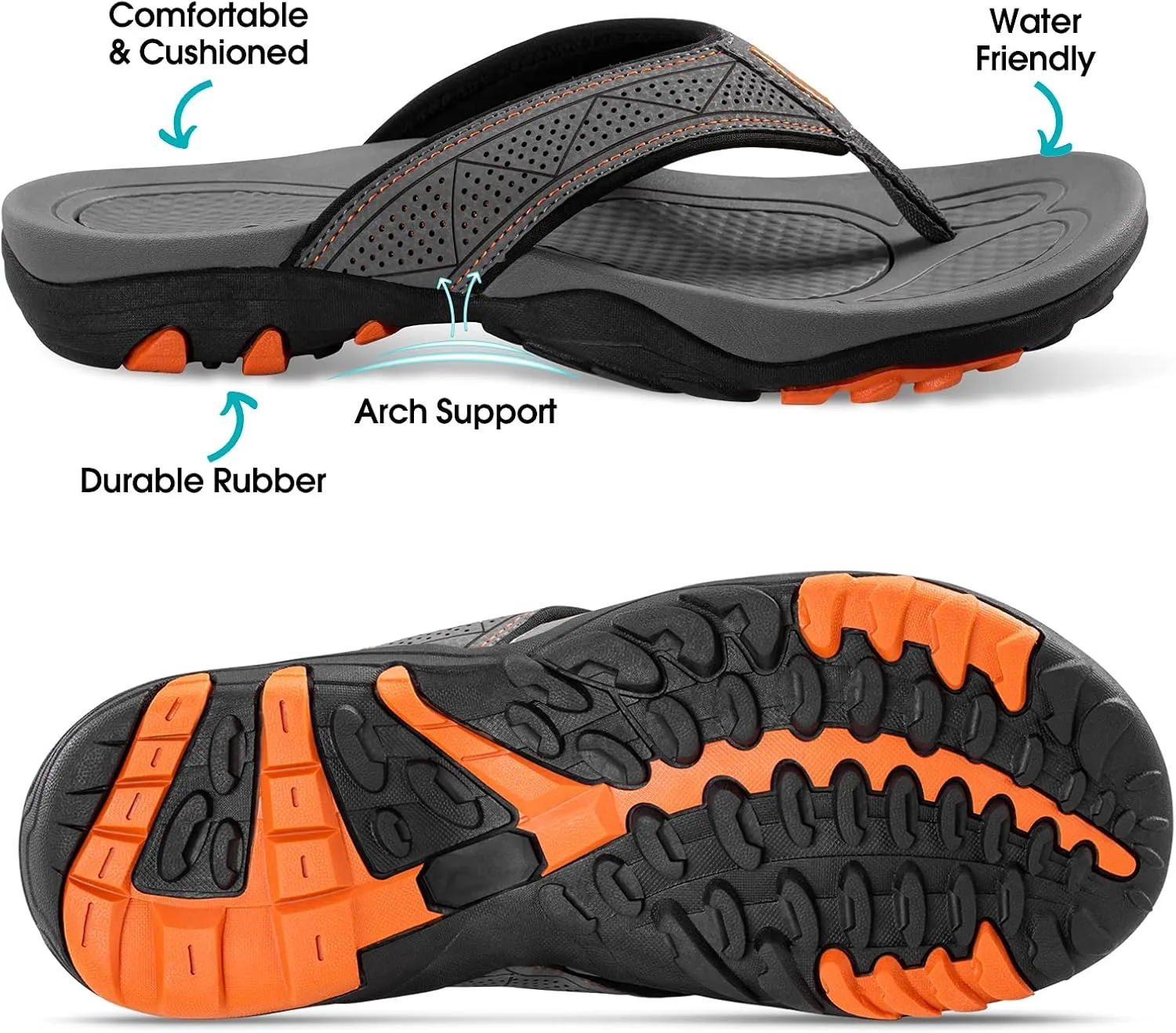 HAOLIRA Mens Leather Flip Flops with Arch Support Comfortable Cushion Thong Sandals Lightweight Waterproof Outdoor Summer Beach Pool Shoes