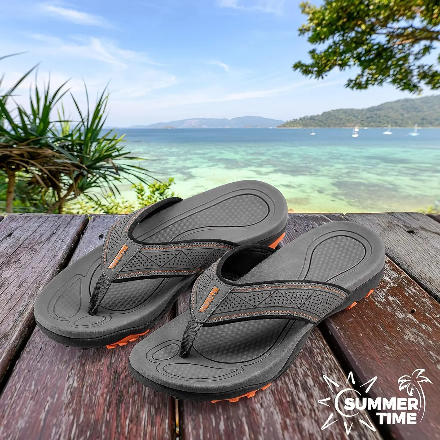 HAOLIRA Mens Leather Flip Flops with Arch Support Comfortable Cushion Thong Sandals Lightweight Waterproof Outdoor Summer Beach Pool Shoes