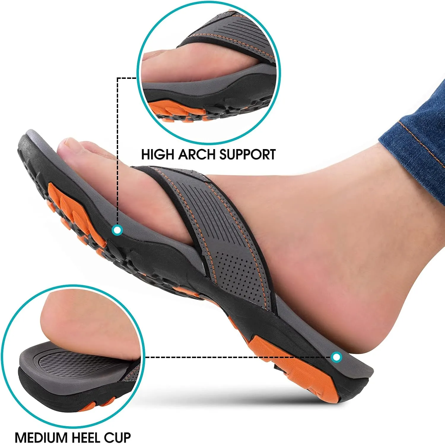 HAOLIRA Mens Leather Flip Flops with Arch Support Comfortable Cushion Thong Sandals Lightweight Waterproof Outdoor Summer Beach Pool Shoes