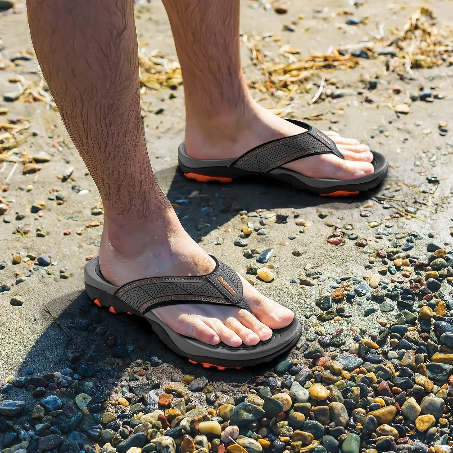 HAOLIRA Mens Leather Flip Flops with Arch Support Comfortable Cushion Thong Sandals Lightweight Waterproof Outdoor Summer Beach Pool Shoes