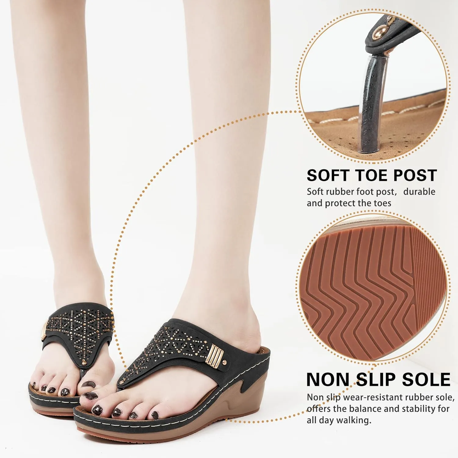HARENCE Wedge Sandals for Women Dressy: Comfortable Cushion Footbed Summer Platform Sandals Slip on Walking Beach Wedges Shoes