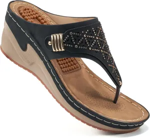 HARENCE Wedge Sandals for Women Dressy: Comfortable Cushion Footbed Summer Platform Sandals Slip on Walking Beach Wedges Shoes