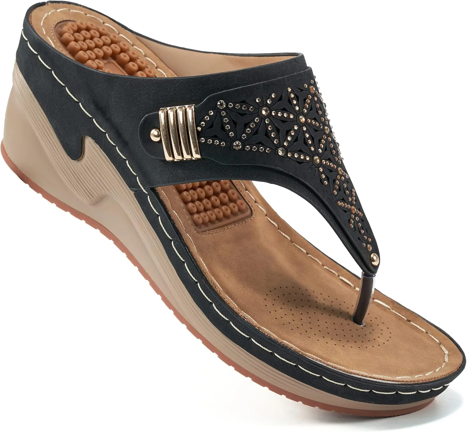 HARENCE Wedge Sandals for Women Dressy: Comfortable Cushion Footbed Summer Platform Sandals Slip on Walking Beach Wedges Shoes
