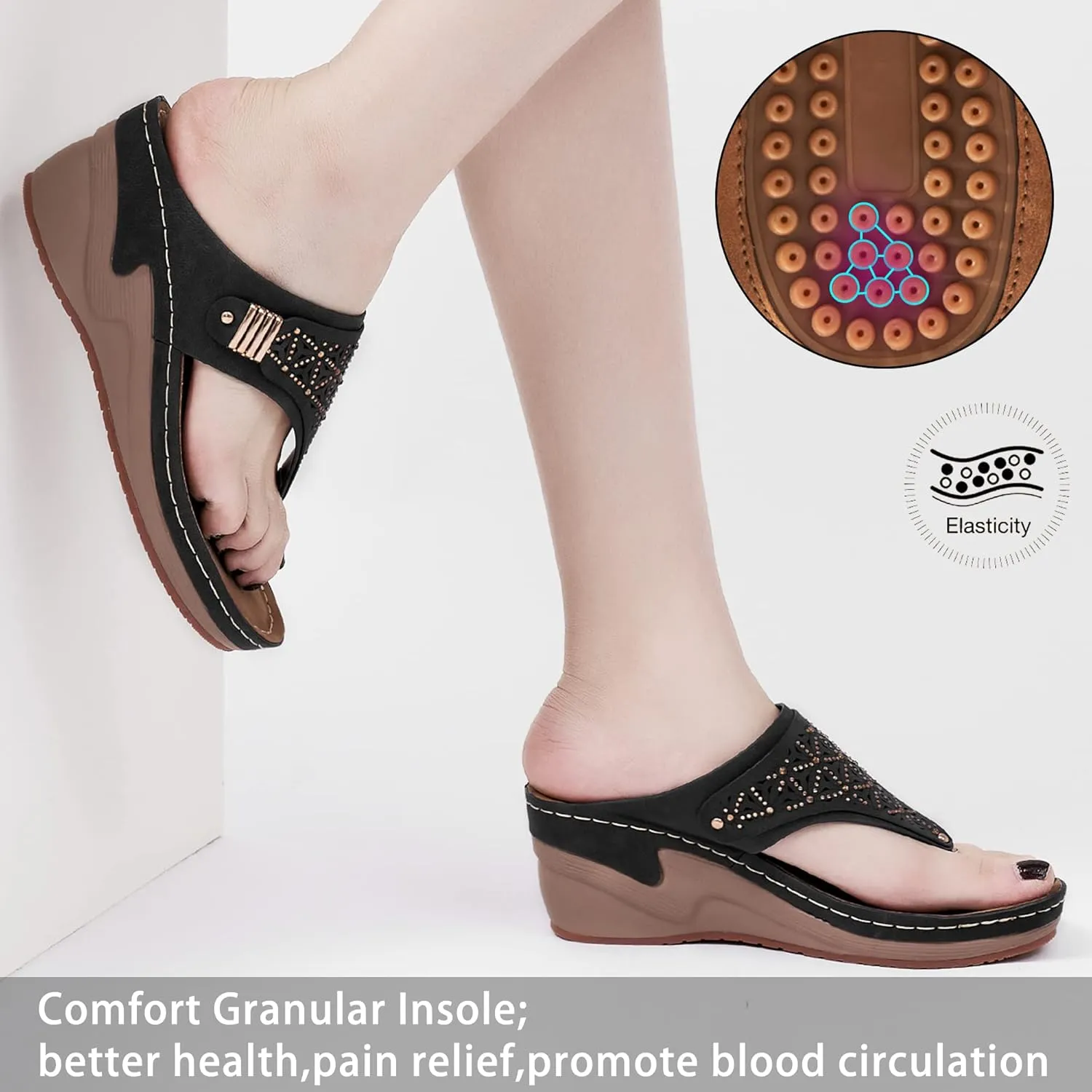HARENCE Wedge Sandals for Women Dressy: Comfortable Cushion Footbed Summer Platform Sandals Slip on Walking Beach Wedges Shoes