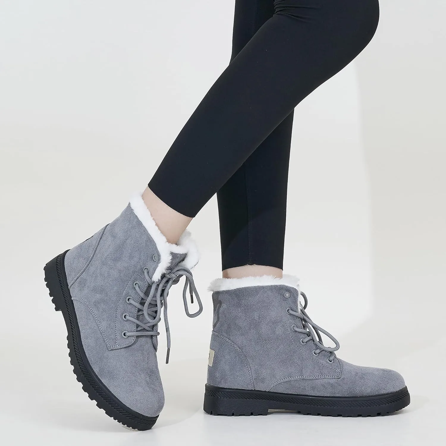 HARENCE Winter Snow Boots for Women: Warm Fur Lined Ankle Booties Lace Up Slip on Outdoor Walking Womens Boots