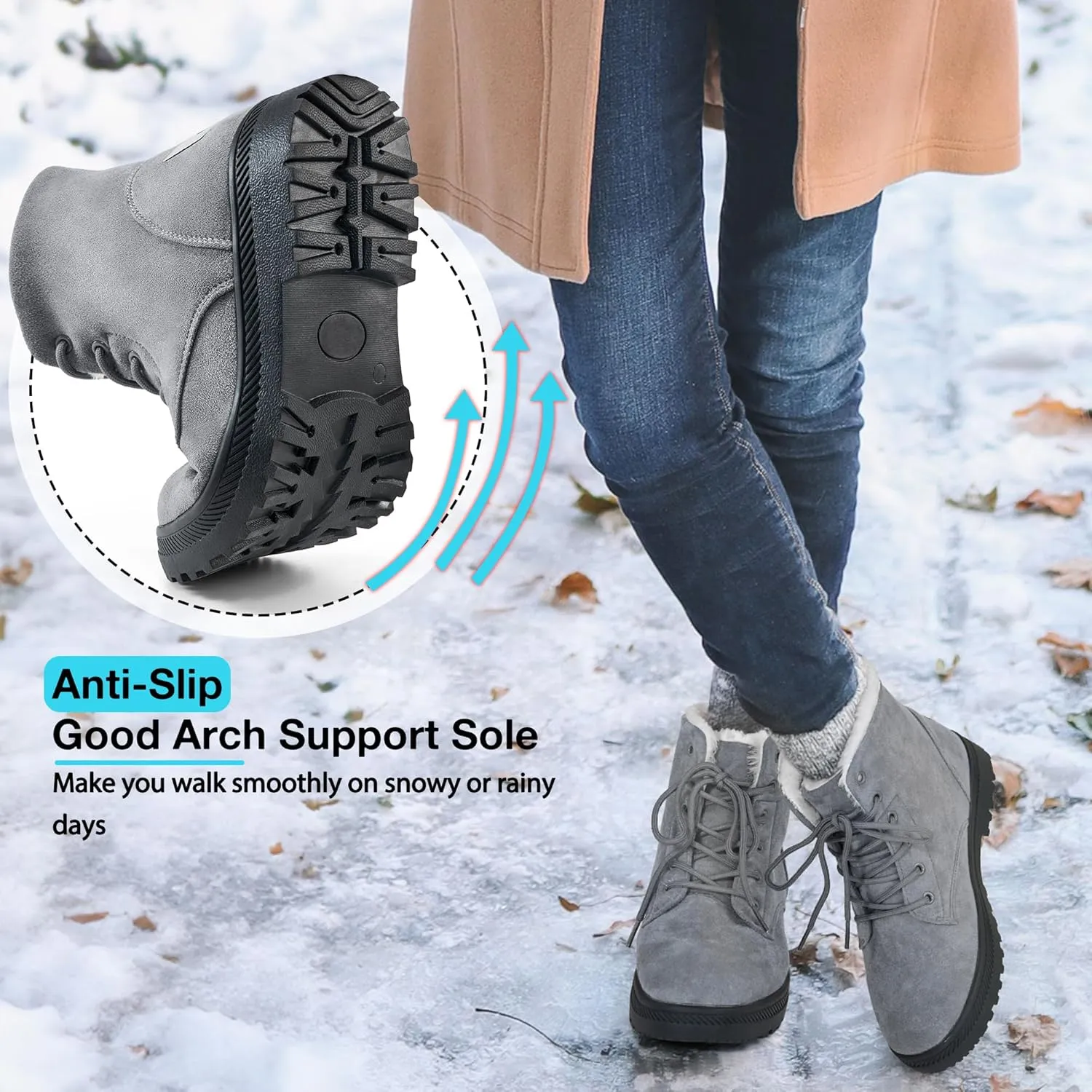 HARENCE Winter Snow Boots for Women: Warm Fur Lined Ankle Booties Lace Up Slip on Outdoor Walking Womens Boots