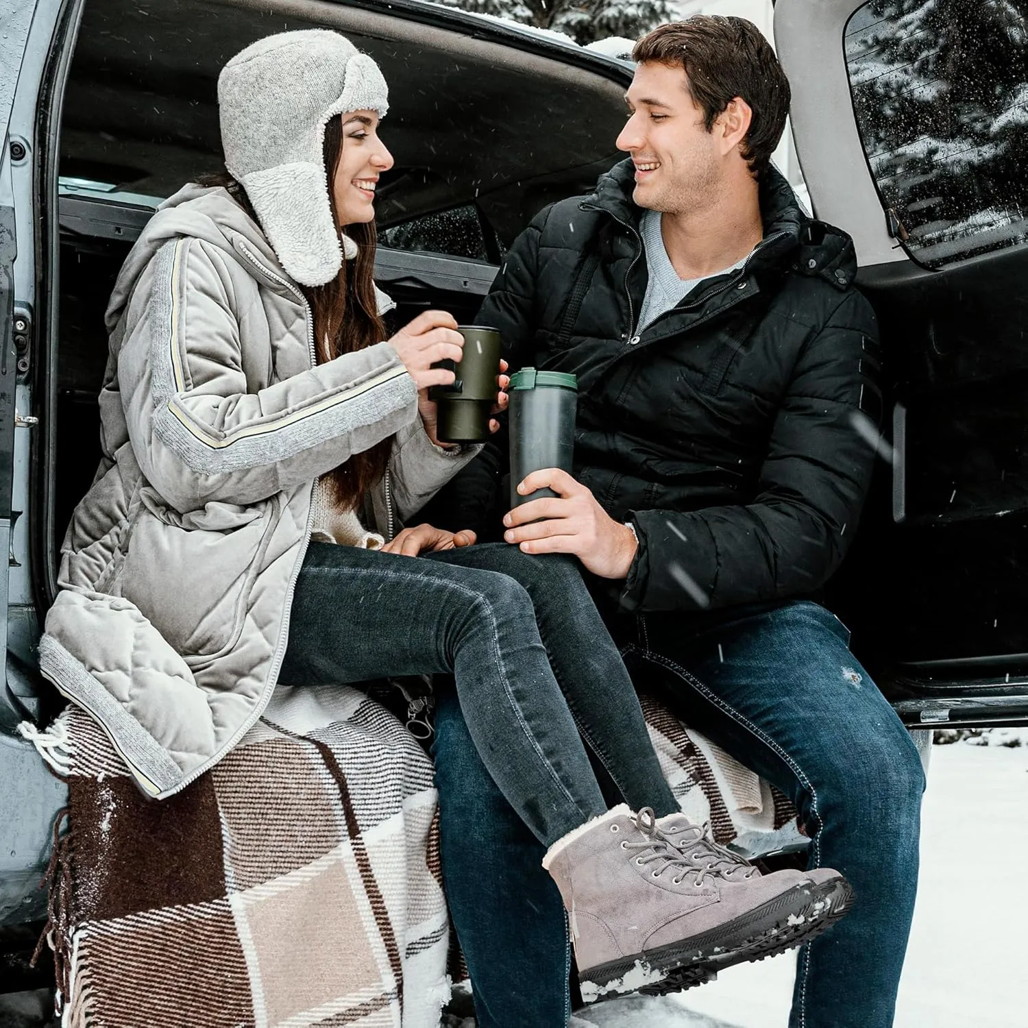 HARENCE Winter Snow Boots for Women: Warm Fur Lined Ankle Booties Lace Up Slip on Outdoor Walking Womens Boots
