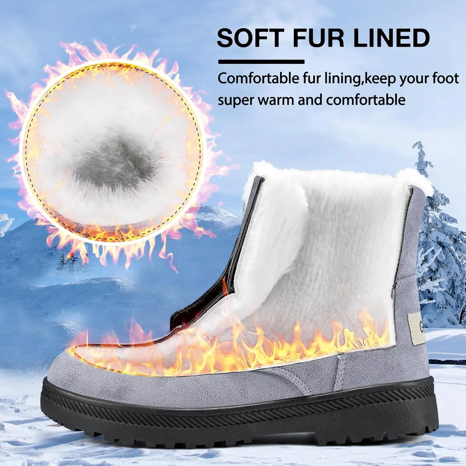 HARENCE Winter Snow Boots for Women: Warm Fur Lined Ankle Booties Lace Up Slip on Outdoor Walking Womens Boots