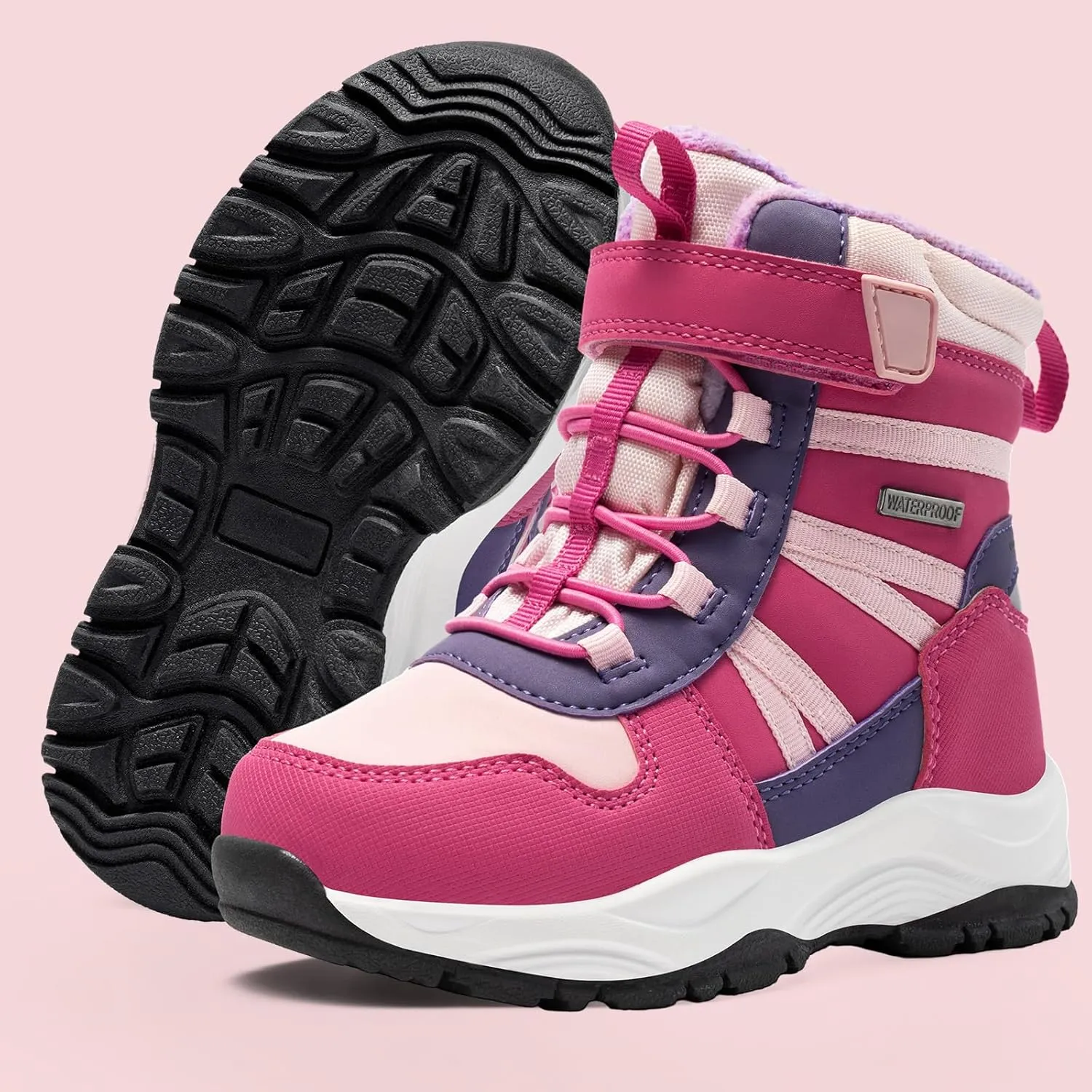 Harvest Land Kids Winter Boots Waterproof Girls Boys Snow Hiking Outdoor Boots Anti Collision Anti-Skid Mid Ankle Adventure Trekking Shoes