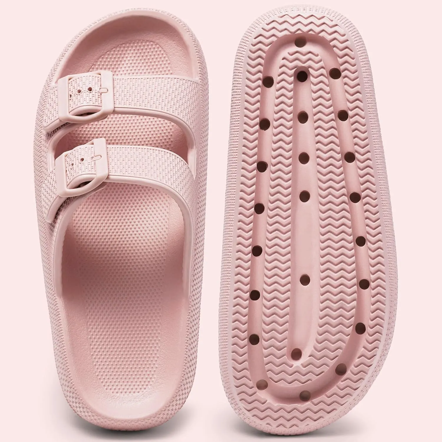 Harvest Land Sandals for Women Double Buckle Adjustable Slides EVA Thick Sole Slippers
