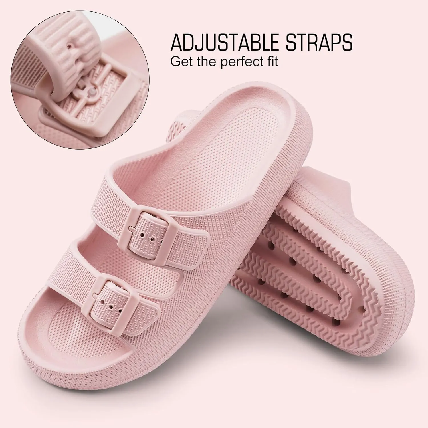 Harvest Land Sandals for Women Double Buckle Adjustable Slides EVA Thick Sole Slippers