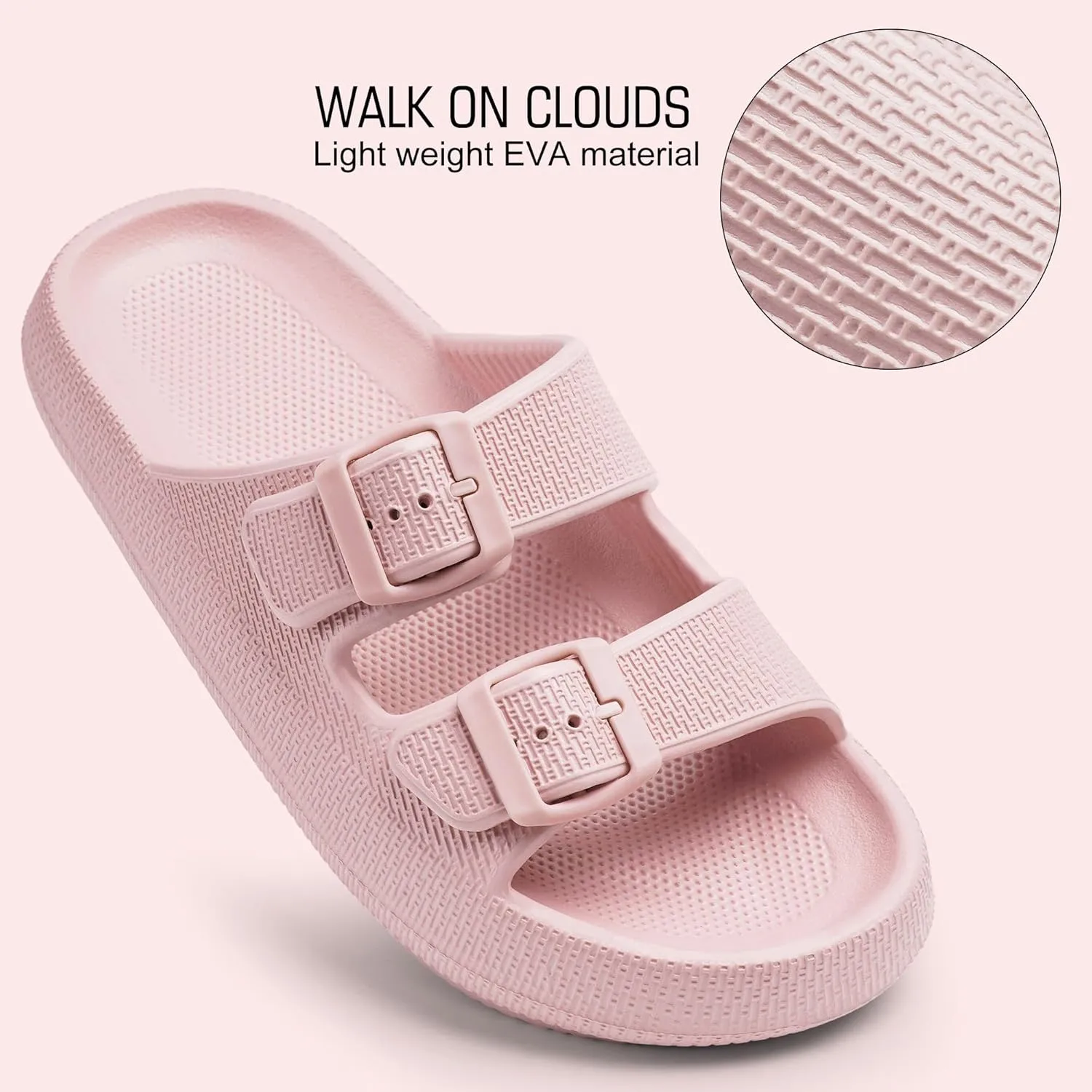 Harvest Land Sandals for Women Double Buckle Adjustable Slides EVA Thick Sole Slippers