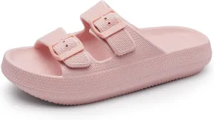 Harvest Land Sandals for Women Double Buckle Adjustable Slides EVA Thick Sole Slippers