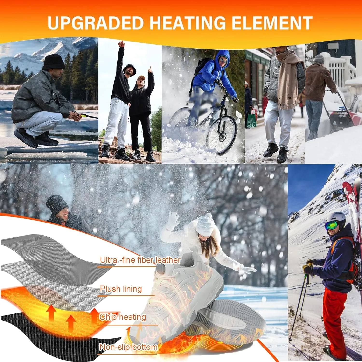 Heated Shoes for Men Rechargeable, Heating Sneakers for Women, 4000mAh Electric Self Heating Shoes Up to 20 H, Camping Foot Warmers for Outdoors Work Fishing Hunting Skiing Cycling