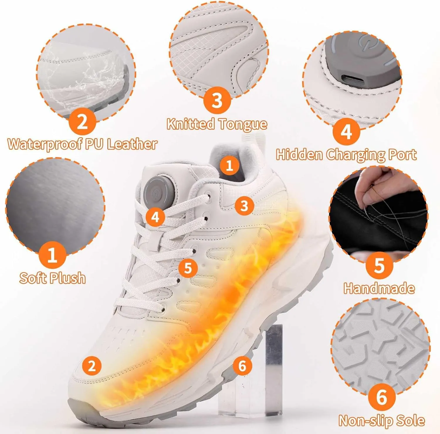 Heated Sneakers Rechargeable for Men & Women - Electric Heating Shoes with 3 Heating Levels, 4000mAh Battery - Feet Warmers for Winter
