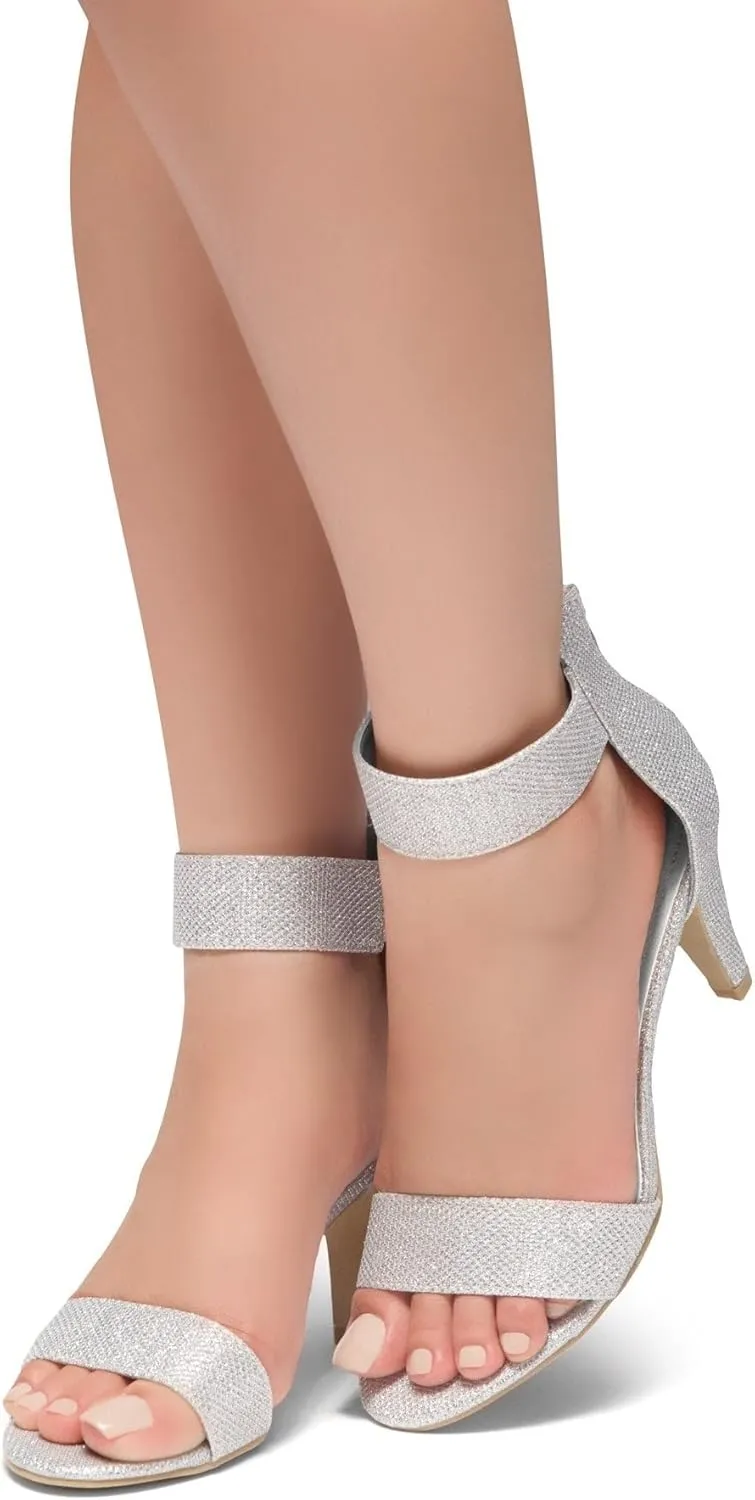 Herstyle RROSE Women's Chunky Low Heels Open Toe Ankle Strap Heeled Sandals with Back Zipper Dressy Pumps Shoes for Wedding Prom Party Office