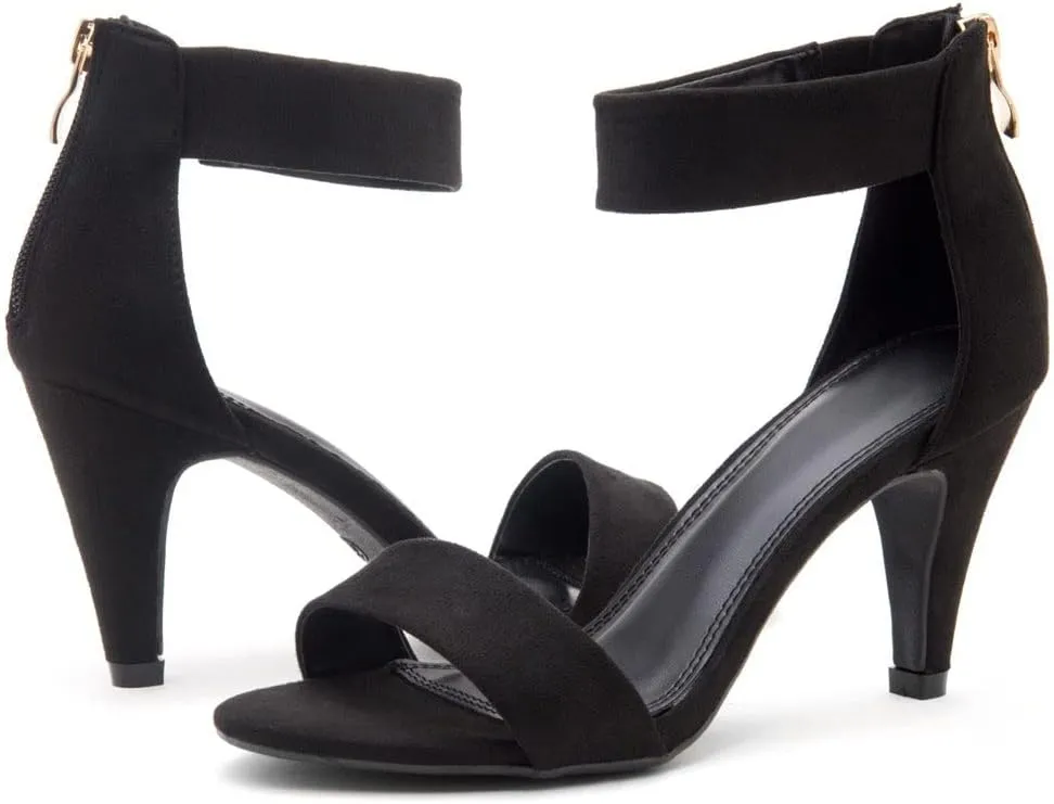 Herstyle RROSE Women's Chunky Low Heels Open Toe Ankle Strap Heeled Sandals with Back Zipper Dressy Pumps Shoes for Wedding Prom Party Office