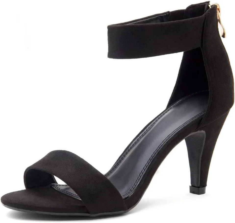 Herstyle RROSE Women's Chunky Low Heels Open Toe Ankle Strap Heeled Sandals with Back Zipper Dressy Pumps Shoes for Wedding Prom Party Office