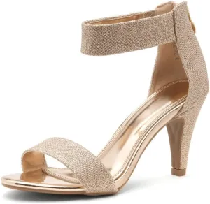 Herstyle RROSE Women's Chunky Low Heels Open Toe Ankle Strap Heeled Sandals with Back Zipper Dressy Pumps Shoes for Wedding Prom Party Office
