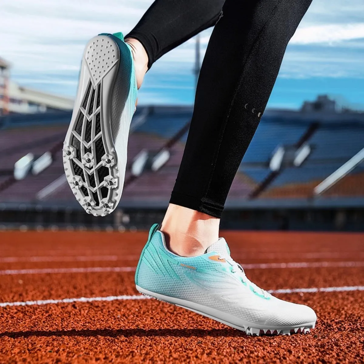 HESBITEUL Mens Track and Field Shoes Sprint Sport Sneakers Youth Professional Training Racing Running Shoes