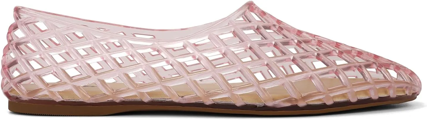 HEVA Women's Jelly Mesh Flats Breathable Clear Hollow Shoes Summer Beach Jellies Ballet Sandals