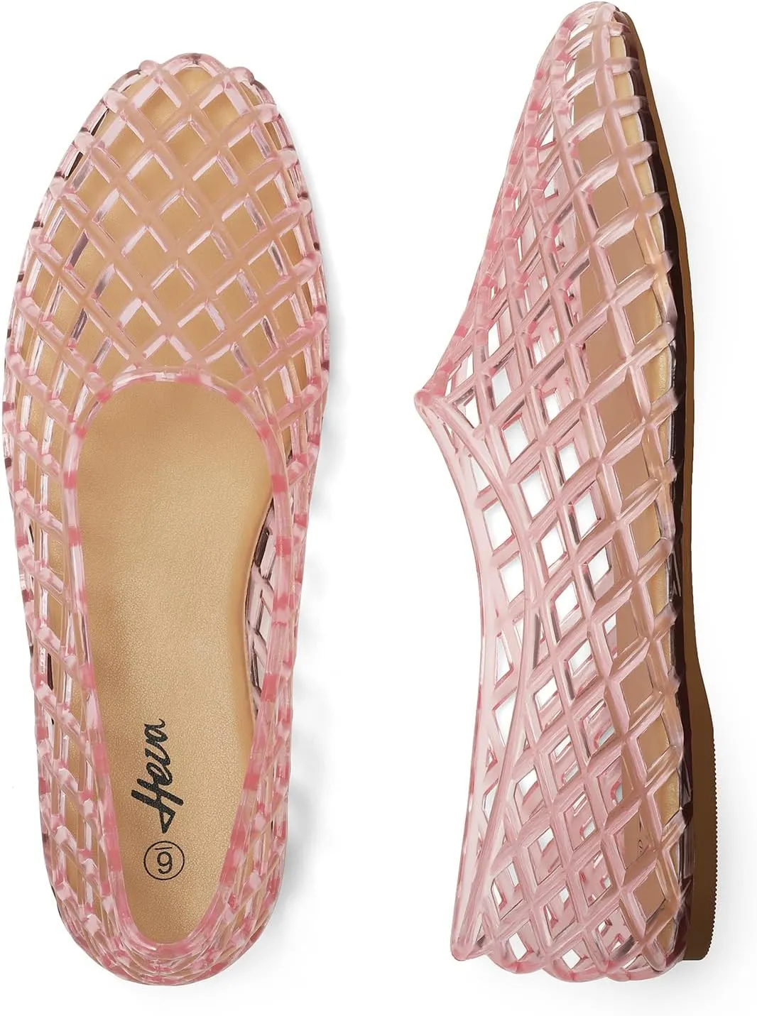 HEVA Women's Jelly Mesh Flats Breathable Clear Hollow Shoes Summer Beach Jellies Ballet Sandals