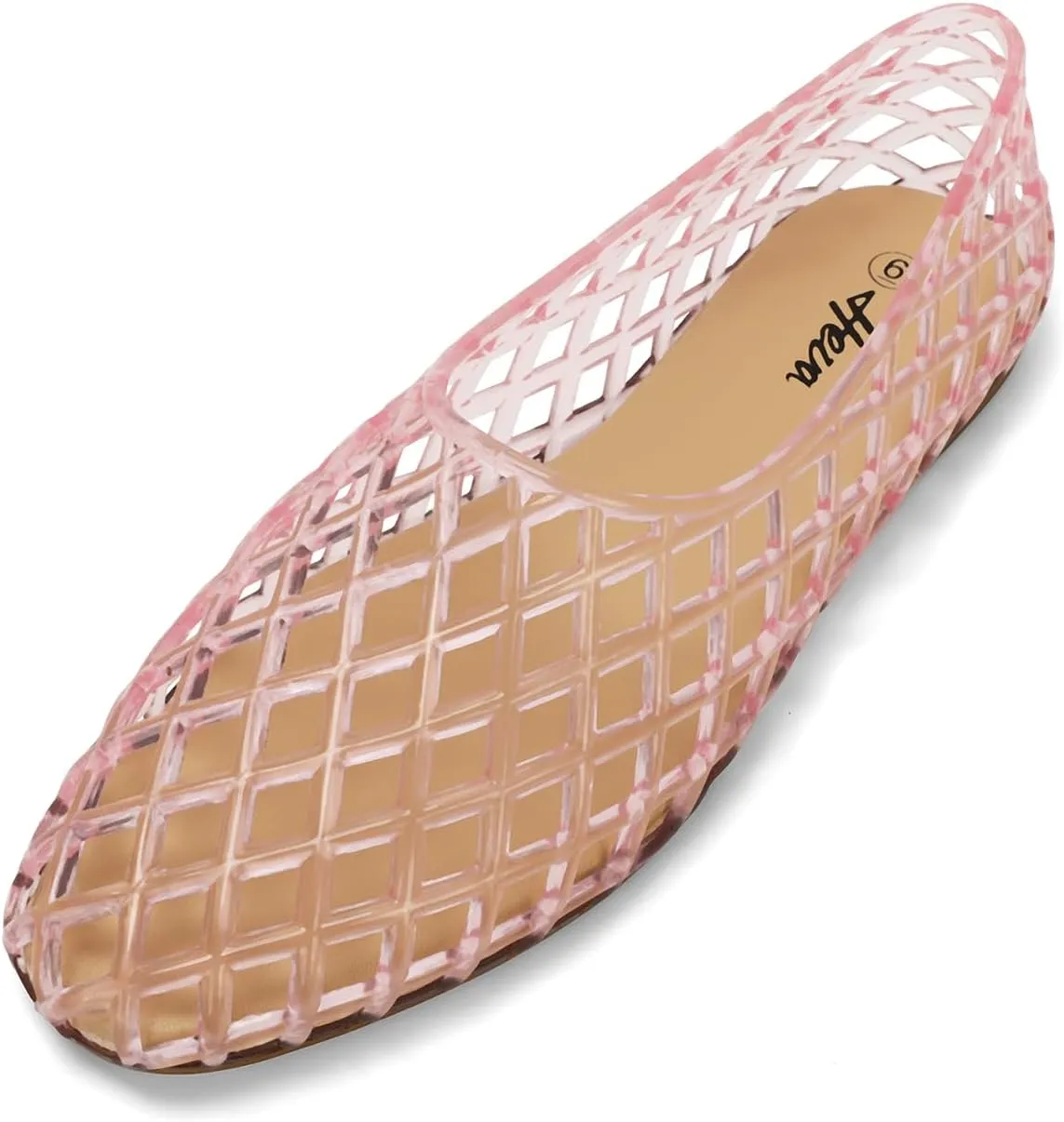 HEVA Women's Jelly Mesh Flats Breathable Clear Hollow Shoes Summer Beach Jellies Ballet Sandals