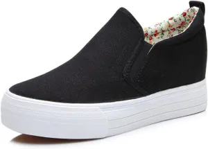Hidden Wedge Sneakers for Women Slip on, Fashion High Heel Low Top Canvas Shoes Casual Platform Loafers