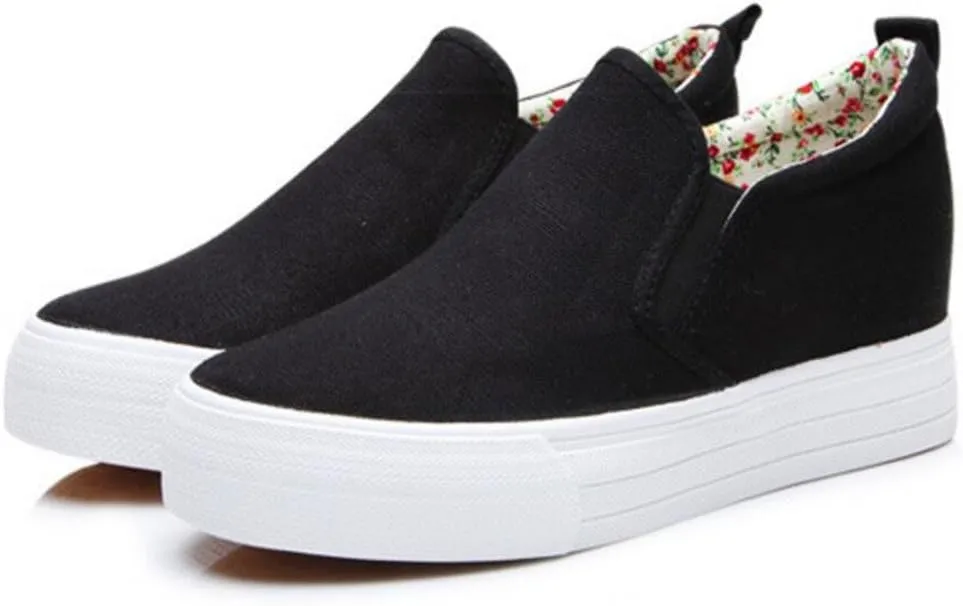 Hidden Wedge Sneakers for Women Slip on, Fashion High Heel Low Top Canvas Shoes Casual Platform Loafers